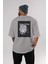 Hipster Japanese Style Arka Baskılı Gri Oversize T-Shirt Unisex Erkek Kadın Bisiklet Yaka 4