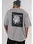 Hipster Japanese Style Arka Baskılı Gri Oversize T-Shirt Unisex Erkek Kadın Bisiklet Yaka 5