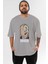 Joker (8) Ön Baskılı Gri Oversize T-Shirt Bisiklet Yaka Pamuk Erkek Kadın 1