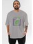 Hulk (12) Ön Baskılı Gri Oversize T-Shirt Bisiklet Yaka Pamuk Erkek Kadın 1