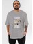 Your Limit Is Yazılı Ön Baskılı Gri Oversize T-Shirt Unisex Erkek Kadın Bisiklet Yaka 1