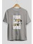 Your Limit Is Yazılı Ön Baskılı Gri Oversize T-Shirt Unisex Erkek Kadın Bisiklet Yaka 2