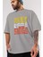 Keep Life Simple Yazılı Ön Baskılı Gri Oversize T-Shirt Unisex Erkek Kadın Bisiklet Yaka 3