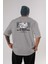 Nobody Is In Control Arka Baskılı Gri Oversize T-Shirt Unisex Erkek Kadın Bisiklet Yaka 1