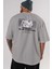 Nobody Is In Control Arka Baskılı Gri Oversize T-Shirt Unisex Erkek Kadın Bisiklet Yaka 5