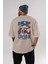 Captain America Arka Baskılı Bej Oversize T-Shirt Bisiklet Yaka Pamuk Erkek Kadın 4