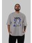 Teddy Bear Intense Ön Baskılı Gri Oversize T-Shirt Unisex Erkek Kadın Bisiklet Yaka 5
