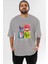 Lets Rock Ön Baskılı Gri Oversize T-Shirt Unisex Erkek Kadın Bisiklet Yaka 1