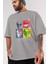 Lets Rock Ön Baskılı Gri Oversize T-Shirt Unisex Erkek Kadın Bisiklet Yaka 3