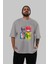 Lets Rock Ön Baskılı Gri Oversize T-Shirt Unisex Erkek Kadın Bisiklet Yaka 5