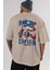 Captain America Arka Baskılı Bej Oversize T-Shirt Bisiklet Yaka Pamuk Erkek Kadın 5