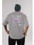 Live Is Great Yazılı Arka Baskılı Gri Oversize T-Shirt Unisex Erkek Kadın Bisiklet Yaka 1