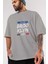 Brooklyn City Yazılı 2 Ön Baskılı Gri Oversize T-Shirt Unisex Erkek Kadın Bisiklet Yaka 3