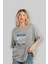 Brooklyn City Yazılı 2 Ön Baskılı Gri Oversize T-Shirt Unisex Erkek Kadın Bisiklet Yaka 4