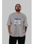 Brooklyn City Yazılı 2 Ön Baskılı Gri Oversize T-Shirt Unisex Erkek Kadın Bisiklet Yaka 5