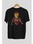Iron Man Arka Baskılı Siyah Oversize T-Shirt Bisiklet Yaka Pamuk Erkek Kadın 2