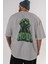 Hulk (1) Arka Baskılı Gri Oversize T-Shirt Bisiklet Yaka Pamuk Erkek Kadın 5