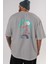 Zombie Killer Arka Baskılı Gri Oversize T-Shirt Unisex Erkek Kadın Bisiklet Yaka 5