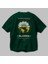 Blomma Arka Baskılı Zümrüt Yeşili Oversize T-Shirt Unisex Erkek Kadın Bisiklet Yaka 3