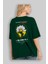 Blomma Arka Baskılı Zümrüt Yeşili Oversize T-Shirt Unisex Erkek Kadın Bisiklet Yaka 4