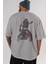 Kylo Arka Baskılı Gri Oversize T-Shirt Unisex Erkek Kadın Bisiklet Yaka 5