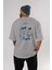 Feel So Good Bear Arka Baskılı Gri Oversize T-Shirt Unisex Erkek Kadın Bisiklet Yaka 2
