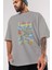 Under The Sea Ön Baskılı Gri Oversize T-Shirt Unisex Erkek Kadın Bisiklet Yaka 3