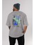 Street Vibes Arka Baskılı Gri Oversize T-Shirt Unisex Erkek Kadın Bisiklet Yaka 4