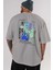 Street Vibes Arka Baskılı Gri Oversize T-Shirt Unisex Erkek Kadın Bisiklet Yaka 5