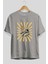 Astronot Chillin Ön Baskılı Gri Oversize T-Shirt Unisex Erkek Kadın Bisiklet Yaka 2