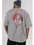 Kill For Food Arka Baskılı Gri Oversize T-Shirt Unisex Erkek Kadın Bisiklet Yaka 5