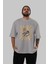 Astronot Chillin Ön Baskılı Gri Oversize T-Shirt Unisex Erkek Kadın Bisiklet Yaka 5