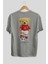 Teddy Bear Kick Off Arka Baskılı Gri Oversize T-Shirt Unisex Erkek Kadın Bisiklet Yaka 2