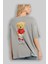 Teddy Bear Kick Off Arka Baskılı Gri Oversize T-Shirt Unisex Erkek Kadın Bisiklet Yaka 3