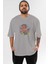 The Flash Ön Baskılı Gri Oversize T-Shirt Unisex Erkek Kadın Bisiklet Yaka 1