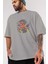 The Flash Ön Baskılı Gri Oversize T-Shirt Unisex Erkek Kadın Bisiklet Yaka 3