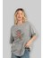 The Flash Ön Baskılı Gri Oversize T-Shirt Unisex Erkek Kadın Bisiklet Yaka 4