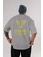 Phoenix Yazılı Arka Baskılı Gri Oversize T-Shirt Unisex Erkek Kadın Bisiklet Yaka 1