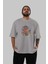 The Flash Ön Baskılı Gri Oversize T-Shirt Unisex Erkek Kadın Bisiklet Yaka 5