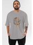 Thanos Ön Baskılı Gri Oversize T-Shirt Unisex Erkek Kadın Bisiklet Yaka 1