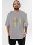Brooklyn And New York Ön Baskılı Gri Oversize T-Shirt Unisex Erkek Kadın Bisiklet Yaka 1