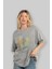 Brooklyn And New York Ön Baskılı Gri Oversize T-Shirt Unisex Erkek Kadın Bisiklet Yaka 4