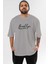 Brooklyn Denim Ön Baskılı Gri Oversize T-Shirt Unisex Erkek Kadın Bisiklet Yaka 1