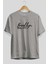 Brooklyn Denim Ön Baskılı Gri Oversize T-Shirt Unisex Erkek Kadın Bisiklet Yaka 2