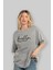 Brooklyn Denim Ön Baskılı Gri Oversize T-Shirt Unisex Erkek Kadın Bisiklet Yaka 4
