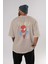 Spiderman (18) Arka Baskılı Bej Oversize T-Shirt Bisiklet Yaka Pamuk Erkek Kadın 4