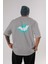 Halloween Arka Baskılı Gri Oversize T-Shirt Unisex Erkek Kadın Bisiklet Yaka 1