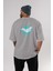 Halloween Arka Baskılı Gri Oversize T-Shirt Unisex Erkek Kadın Bisiklet Yaka 4