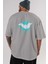 Halloween Arka Baskılı Gri Oversize T-Shirt Unisex Erkek Kadın Bisiklet Yaka 5