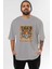 Tiger Ön Baskılı Gri Oversize T-Shirt Unisex Erkek Kadın Bisiklet Yaka 1